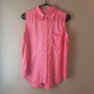 Eddie Bauer 100% Linen Pink Sleeveless Collared Button Up Shirt Size XS
